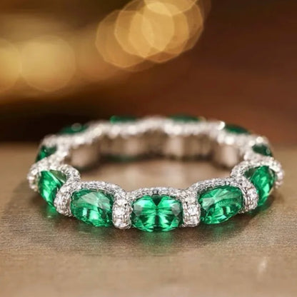 Emerald, Ruby or Aquamarine and Diamond Eternity Band Ring