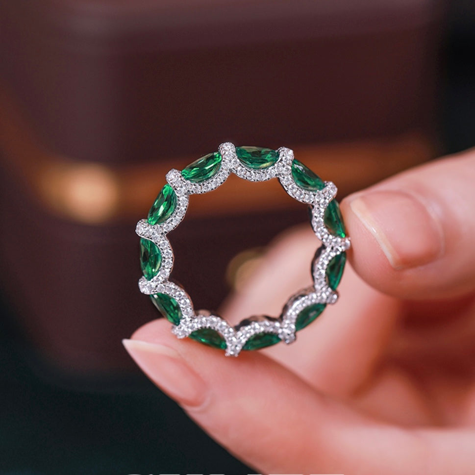 Emerald, Ruby or Aquamarine and Diamond Eternity Band Ring