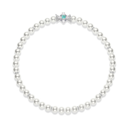 Pearl Necklace with Paraiba and Diamonds