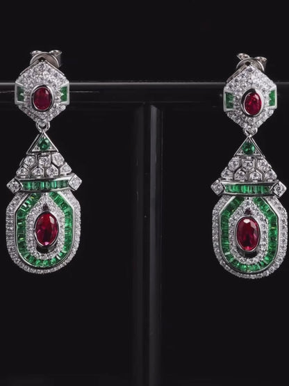 Ruby Art Deco Dangle Earrings