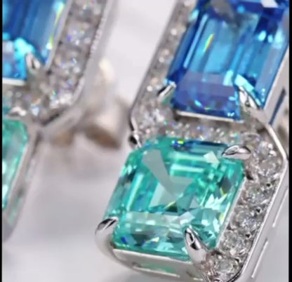 Aquamarine and Paraiba Twin Stud Earrings