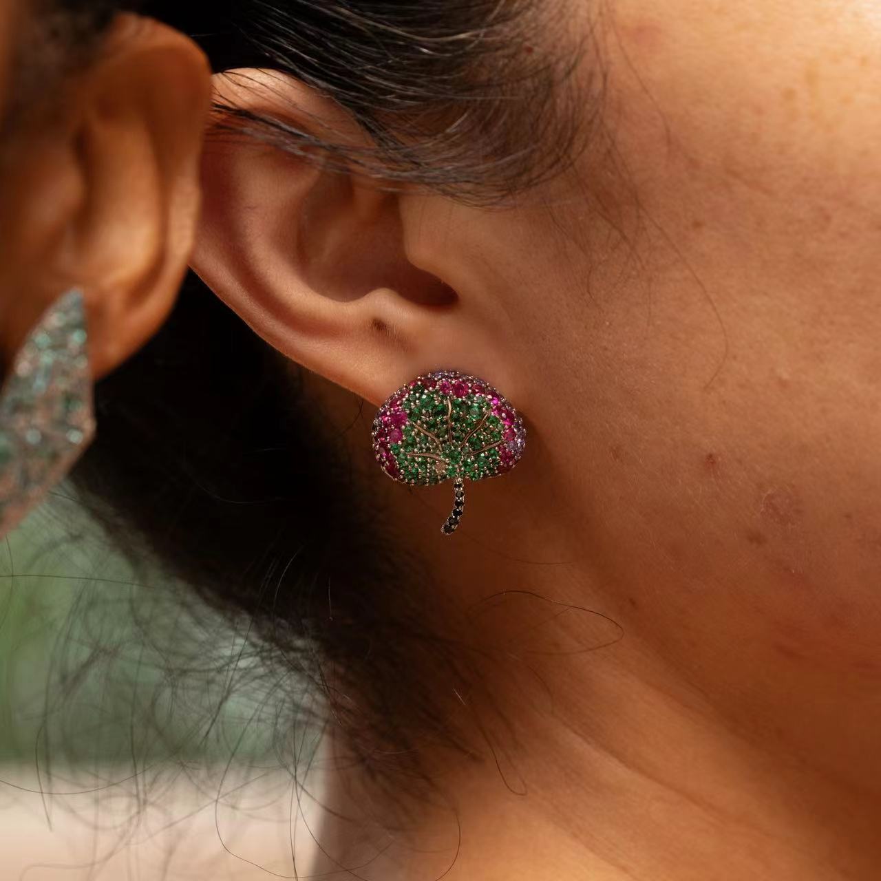 Diamonds Ginkgo Leaf Cluster Earrings