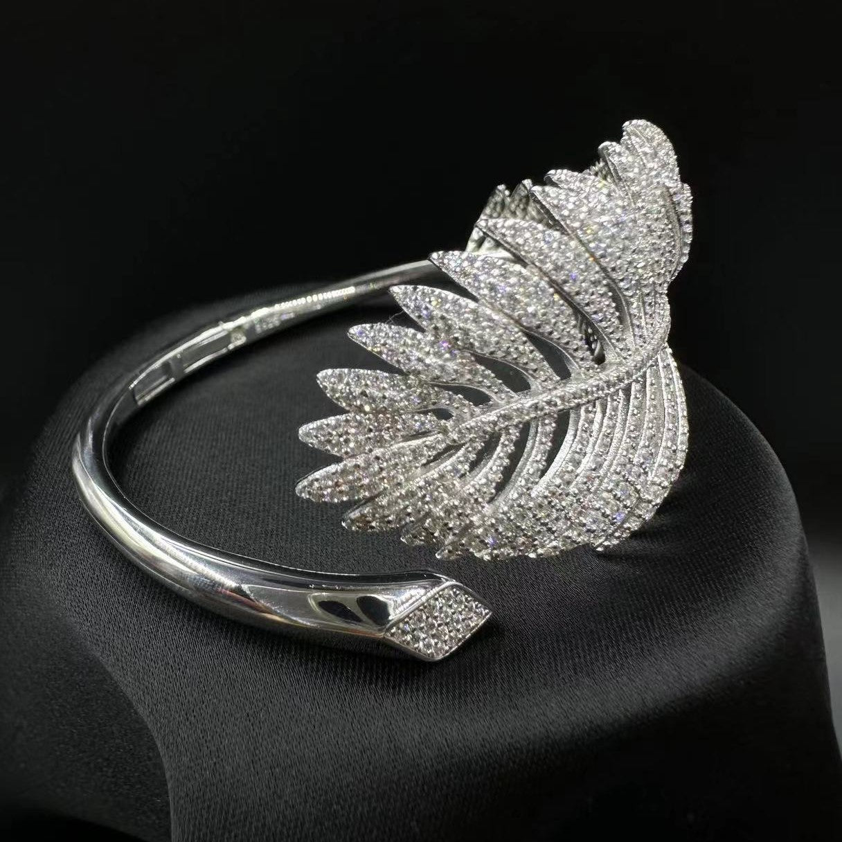 White Diamond Palm Leaf Cuff Bracelet