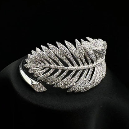 White Diamond Palm Leaf Cuff Bracelet